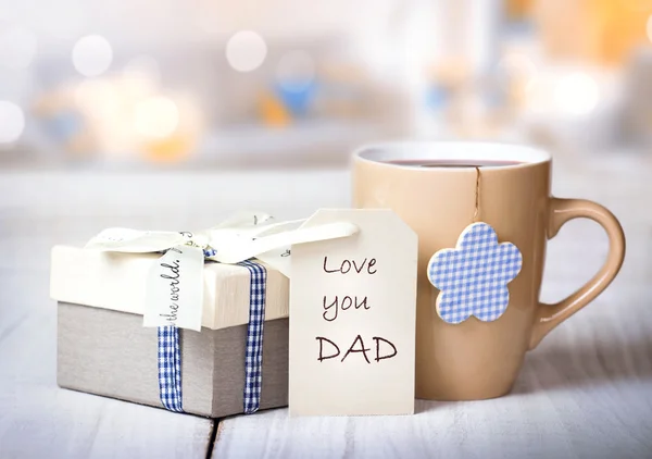 Father's day holiday morning coffee greeting crad background.