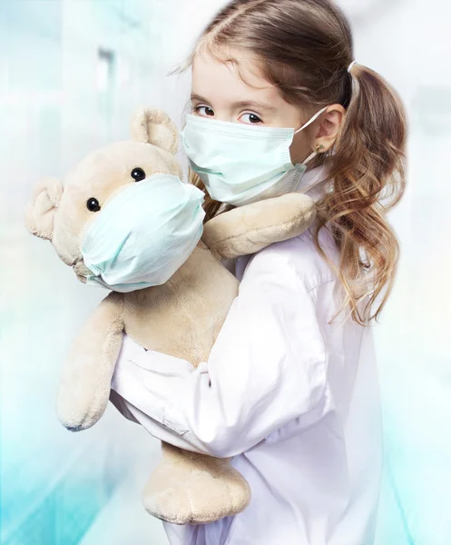 Child girl protective mask virus protection concept.