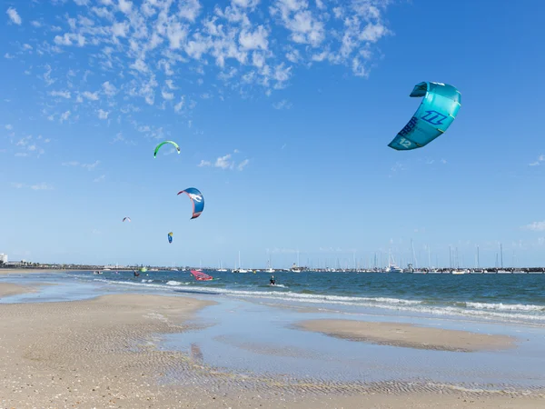 Kitesurfing in the port of Melbourne in Australia