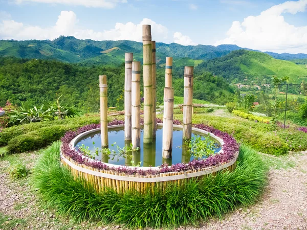 A beautiful wealth fountain pond in nature park at Nan province, the Northern of Thailand