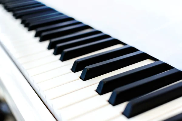 Close up of piano key on white piano