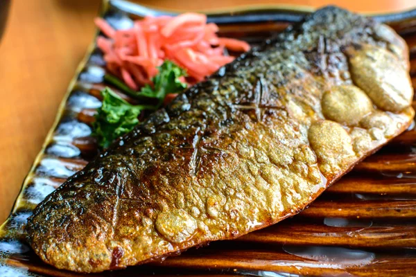 Close up of Saba teriyaki grilled in restaurant