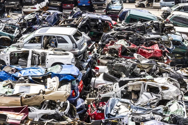 Indianapolis - Circa August 2016 - A Pile of Stacked Junk Cars - Crushed and Discarded Junk Cars Piled Up VI
