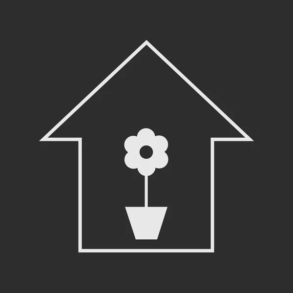 House with plant. White on dark grey