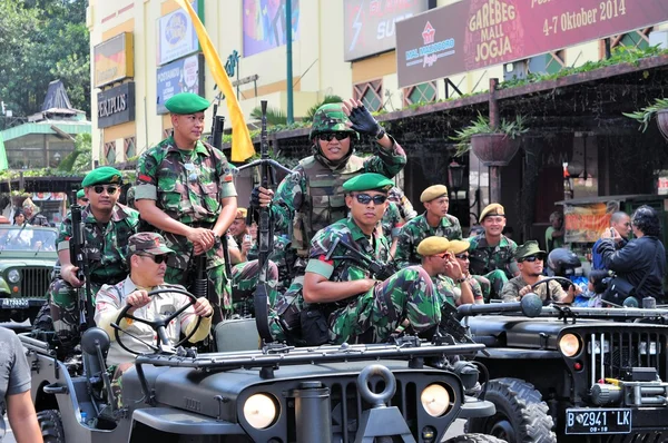 Soldiers in uniform, Yogyakarta city festival military parade