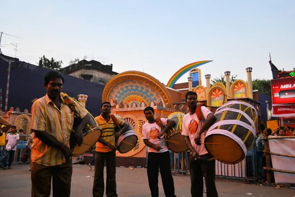 Musicians play at Pandal for Durga Puja, Kolkata