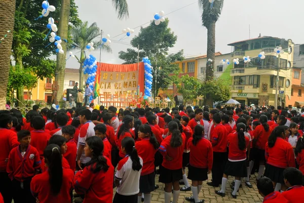 School children march at parade for dia del mar, Coroico, Bolivia