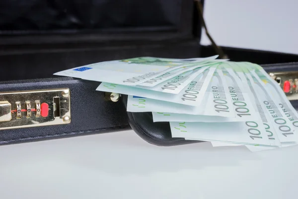 Ten times hundred Euro banknotes in briefcase