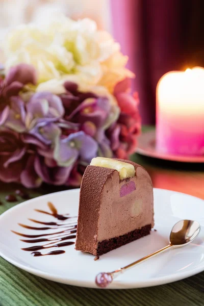 Slice of chocolate mousse cake