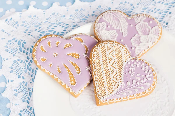 Purple heart shape gingerbread cookies