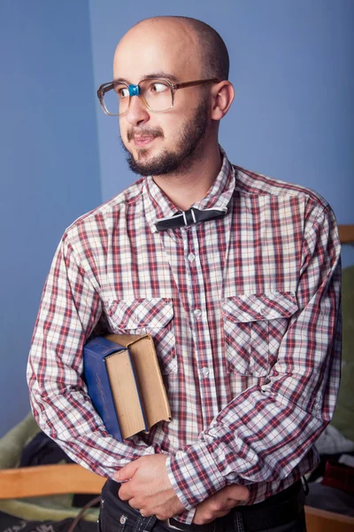 Funny nerd with books