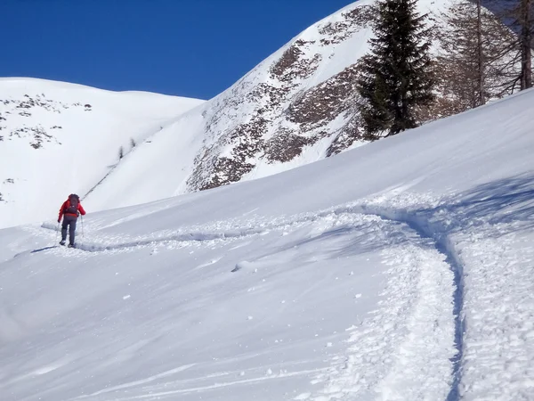 Walking man into the snow