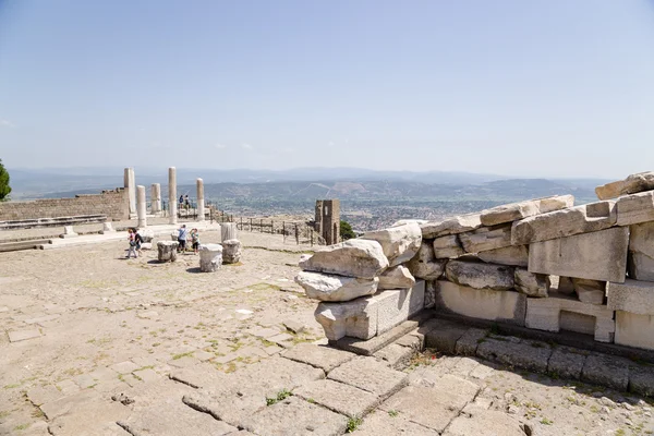 Turkey. Fragments of marble decoration and reconstruction of ancient structures on the Acropolis of Pergamum