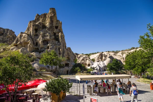 CAPPADOCIA, TURKEY - JUN 25, 2014: Photo of Entrance to the cave monastery complex in the Open Air Museum of Goreme