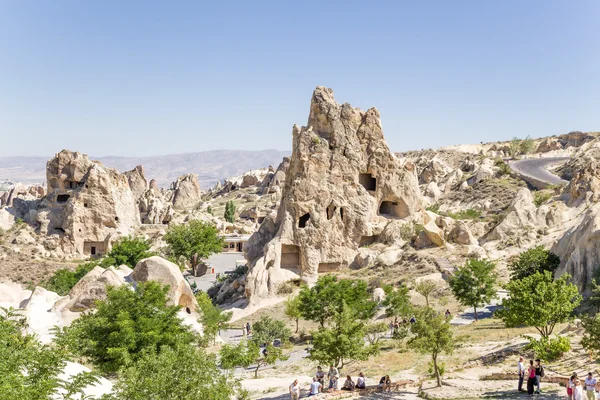 CAPPADOCIA, TURKEY - JUN 25, 2014: Photo of the Open-Air Museum of Goreme. In the center of the picture rock with the caves - Nunnery, XI century