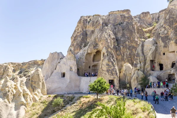CAPPADOCIA, TURKEY - JUN 25, 2014: Photo of picturesque cliffs with caves at the Open Air Museum of Goreme