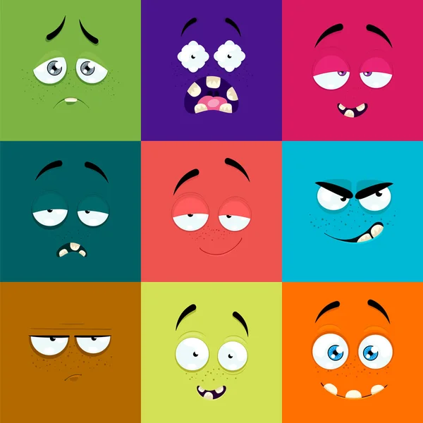 Set of cartoon faces with expression of emotions.