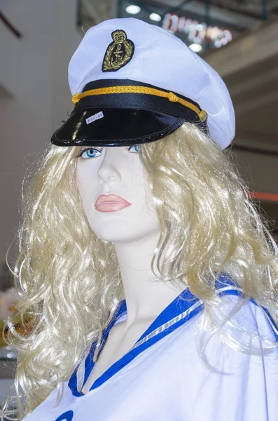 Mannequin girl blonde clothing for sailors with sea cap