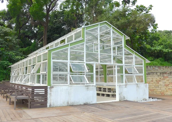 The closeup view of greenhouse framework at park