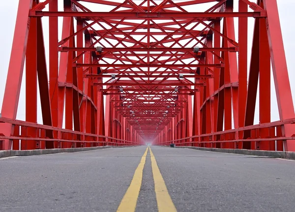 The old structure of red bridge closeup in Taiwan
