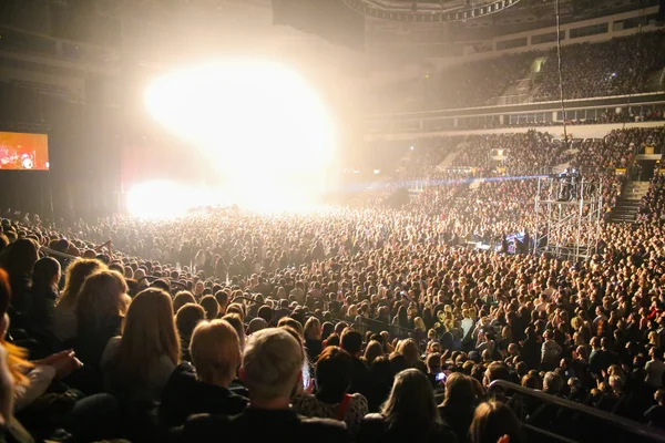 People crowd in concert lights