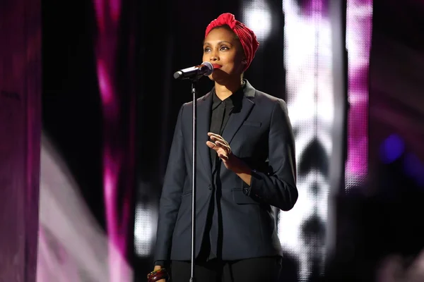 French singer Imany (Nadia Mladjao) performs on stage