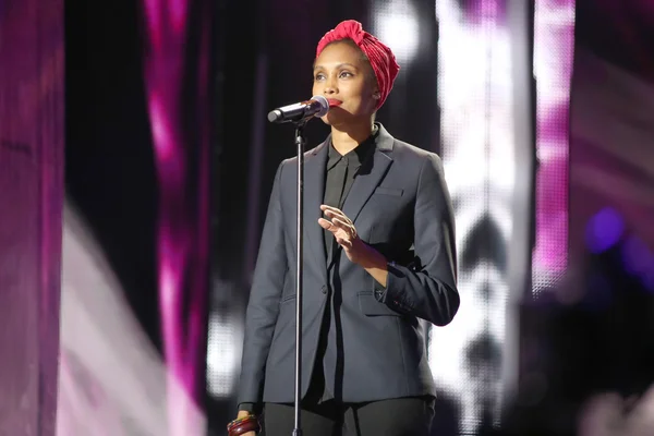 French singer Imany (Nadia Mladjao) performs on stage