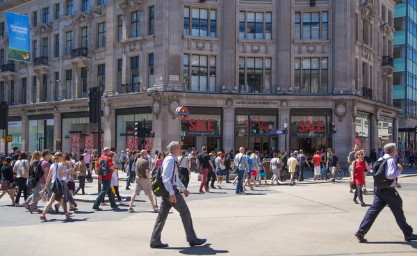 LONDON, UK - JULY 29, 2014: Regent street in London, tourists and busses