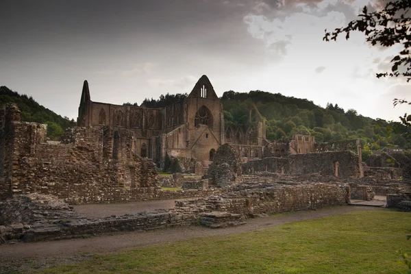 WALES, UK - 26 JULY 2014: Tintern abbey cathedral ruins. Abbey was established at 1131. Destroyed by Henry VIII. Famous as Welsh ruins from 17the century.