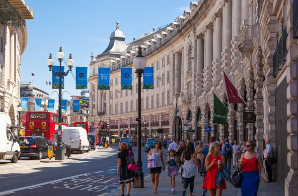 LONDON, UK - 22 JULY, 2014: Regent street named after Prince Regent, completed in 1825. Famous tourist destination and shopping point in London