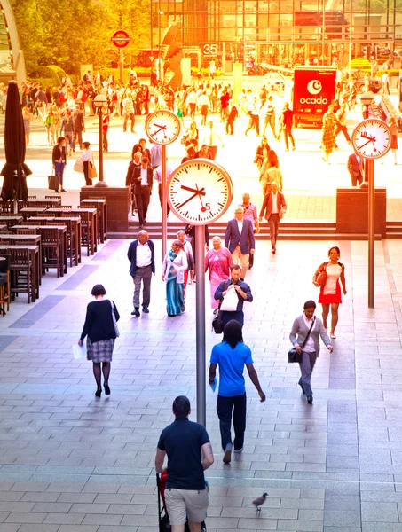 LONDON, UK - JULY 03, 2014: People blur. Office people moving fast to get to work at early morning in Canary Wharf aria