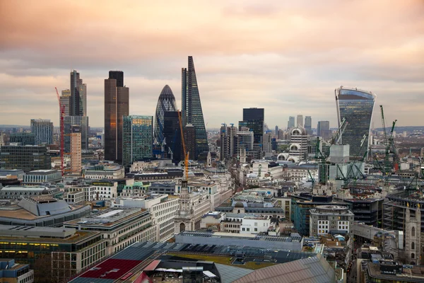 City of London, business and banking aria. London\'s panorama in sun set. View from the St. Paul cathedral