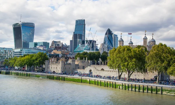 LONDON, UK - AUGUST 16, 2014: City of London view from the river Thames. Modern London architecture