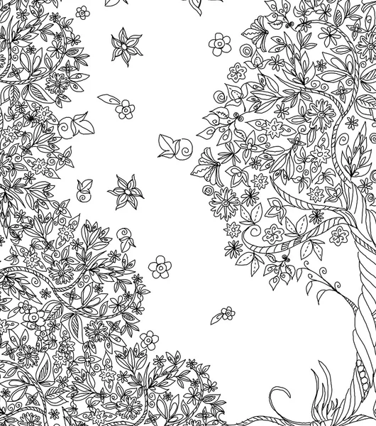 Tree, flowers  and floral design elements, Sketch set