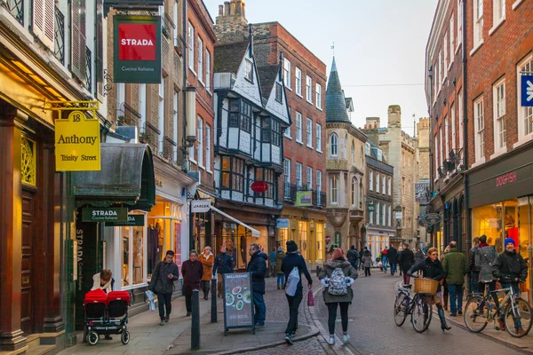 CAMBRIDGE, UK - JANUARY 18, 2015: Trinity street with Trinity college old buildings view