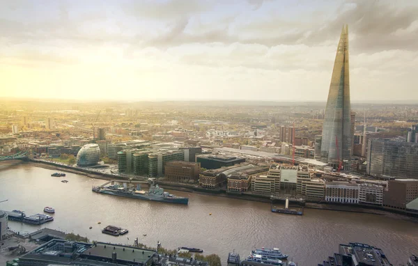 LONDON, UK - APRIL 22, 2015: City of London panorama includes Shard of glass on the River Thames