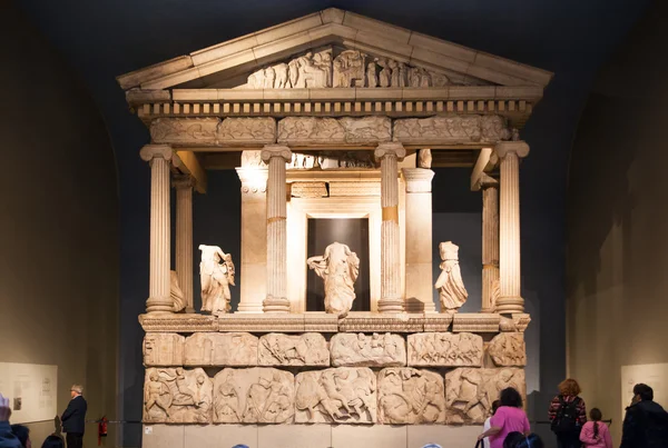 LONDON, UK - NOVEMBER 30, 2014: British museum exhibition hall. Ancient Greek collection of Pantheon