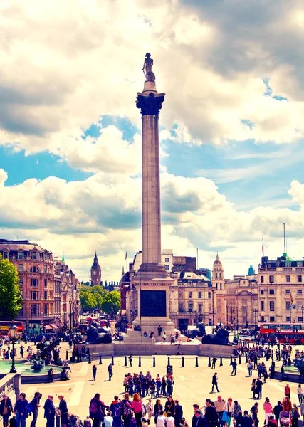 LONDON, UK - MAY 14, 2014:National Gallery and Trafalgar Square and Nelson\'s monument