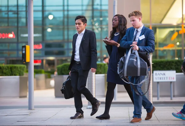 LONDON, UK - 7 SEPTEMBER, 2015: Canary Wharf business life. Business people going home after working day.