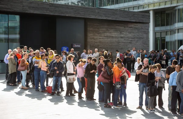 LONDON UK - SEPTEMBER 19, 2015: Queue on the Bank street. People waiting to see Bank of England in open day event