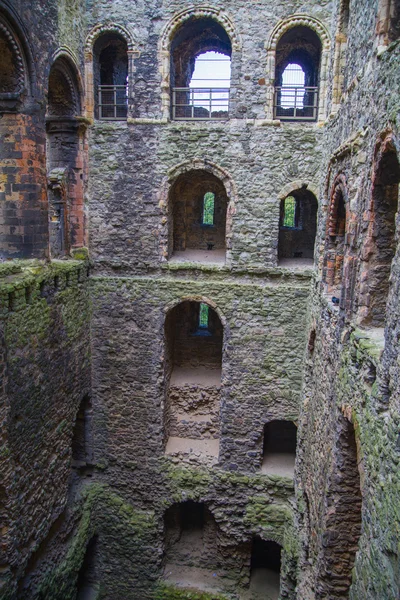 Rochester Castle 12th-century. Inside view of castle\'s ruined palace walls and fortifications