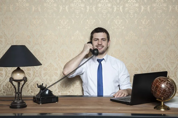 Businessman leading cultural telephone conversation
