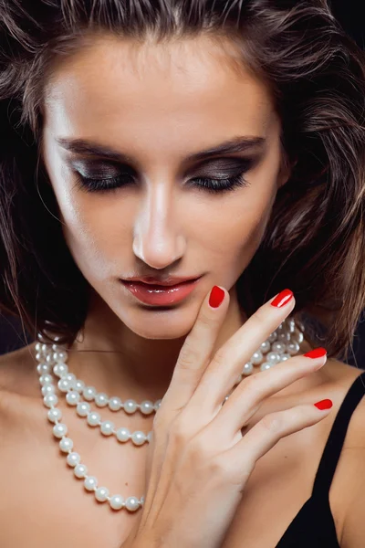 Beauty young  woman with jewellery close up, luxury portrait of rich real girl, party makeup