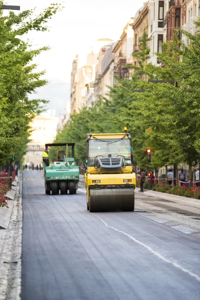 Heavy Vibration roller compactor at asphalt pavement works for r