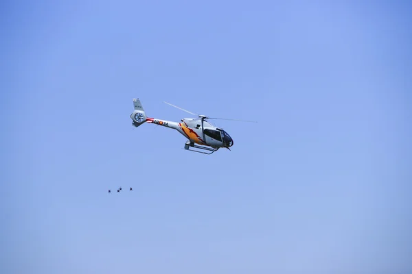 2011 in Granada, GRANADA, spain, SPAIN - JUNE 19: Aerobatic Spanish patrol (Eagle Patrol) perform at an airshow (Open day of the airbase Armilla) on June 19
