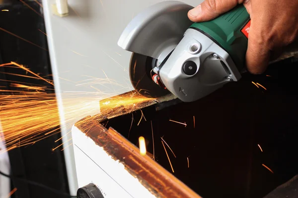 Angle grinder sparks close-up