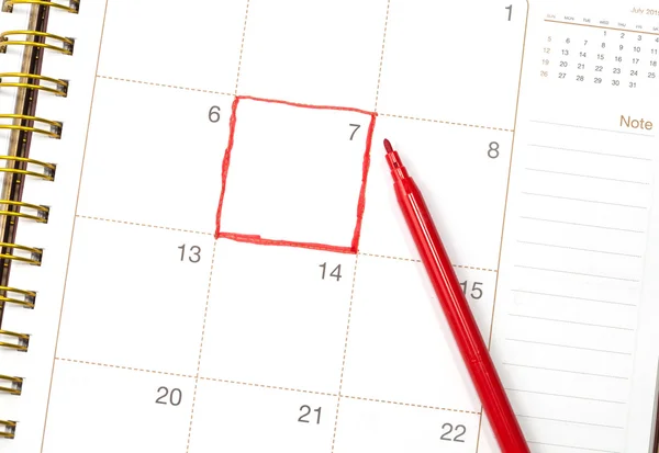 Calendar with red circle marking
