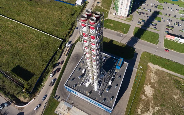 Aerial view of new modern gas boiler house in a residential area  the city