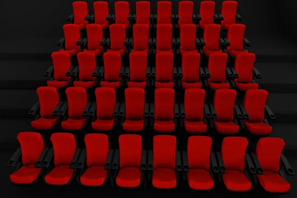Cinema hall with red chairs. 3d render.