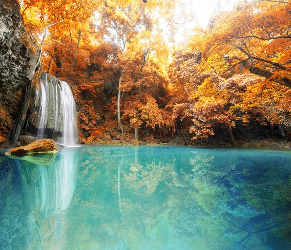 Deep forest waterfall in autumn scene at Huay Mae Kamin waterfal